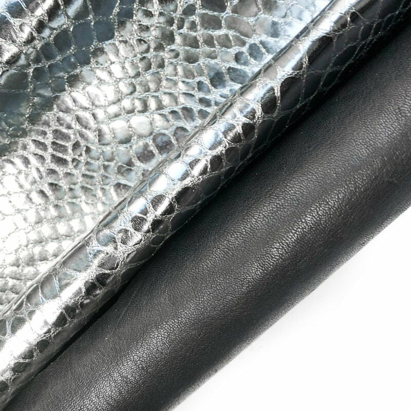 Snake Print Mirror Silver Lambskin Leather 0.9mm/2.25oz / MIRROR SNAKE 972