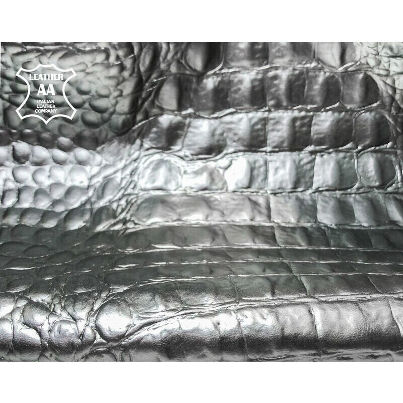 Metallic Matte Silver Crocodile Print Lambskin 0.7mm/1.75oz / MATTE SILVER CROCODILE 1046