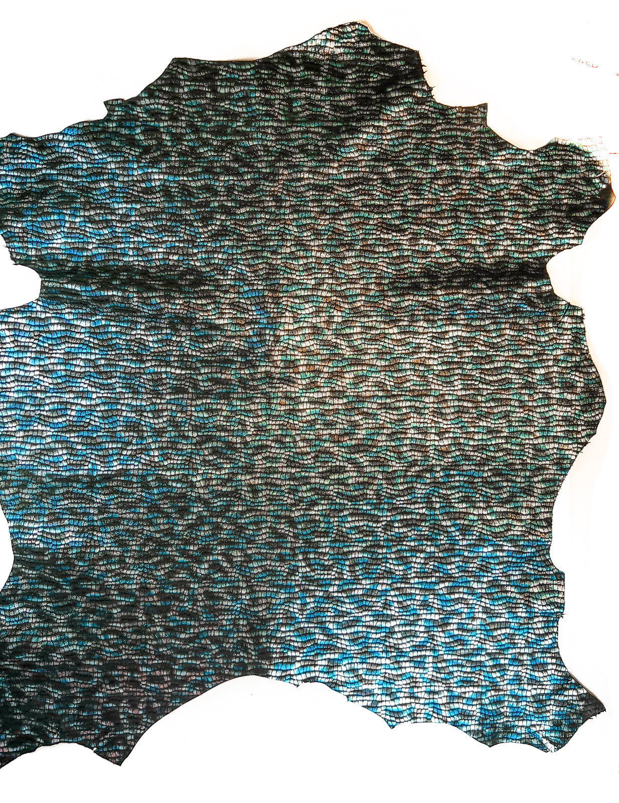 Blue And Silver Shiny Fish Print on Black Suede Lambskin ~0.8mm/2oz / FISH 1443