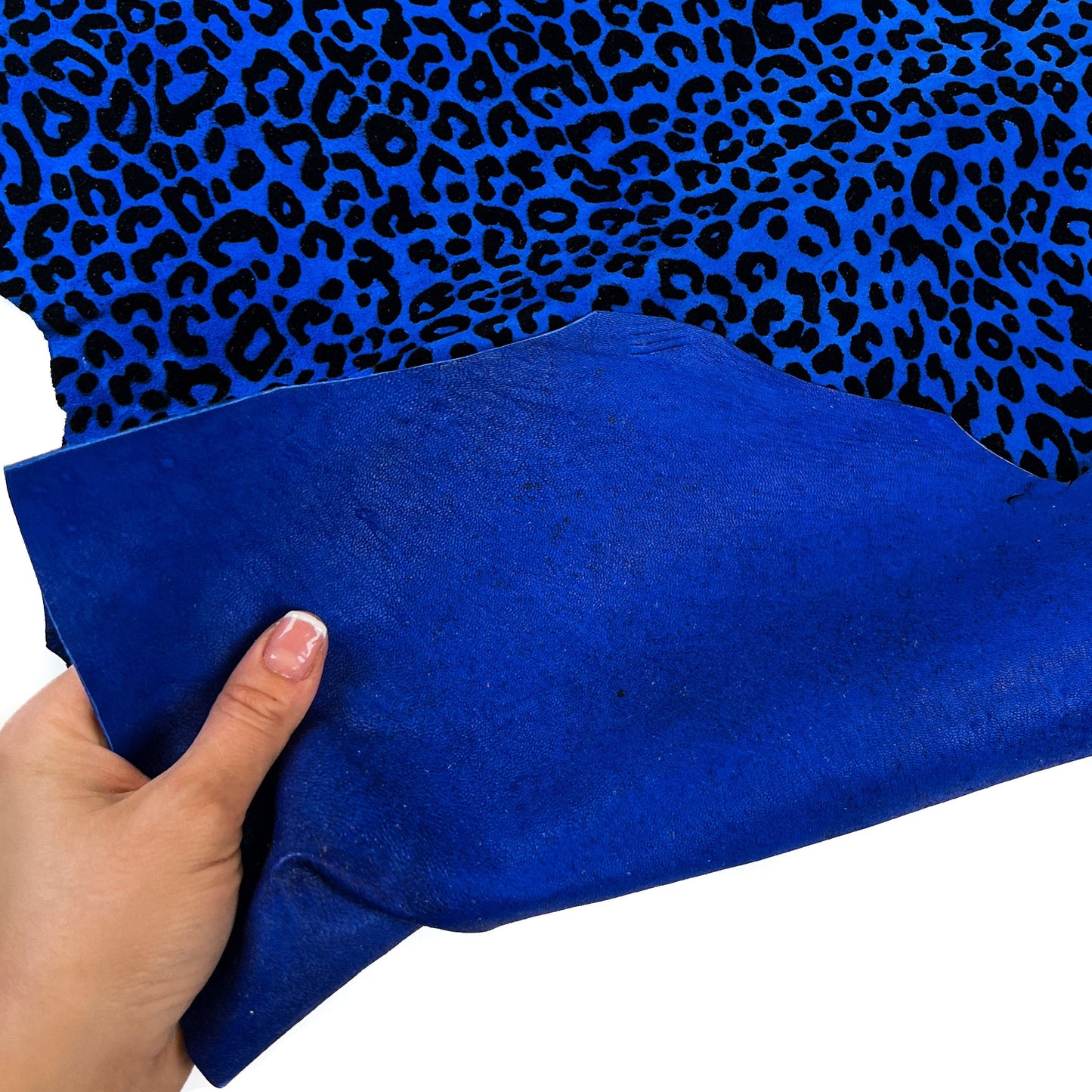 Royal Blue Black Lambskin Suede With Leopard Print 0.8-1.2mm/2-3oz