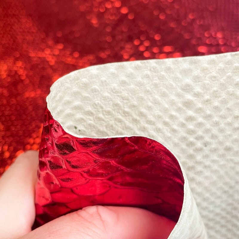 Red Metallic Lambskin Hides With Snake Print 0.7mm/1.75oz / RUBY SNAKE 1182