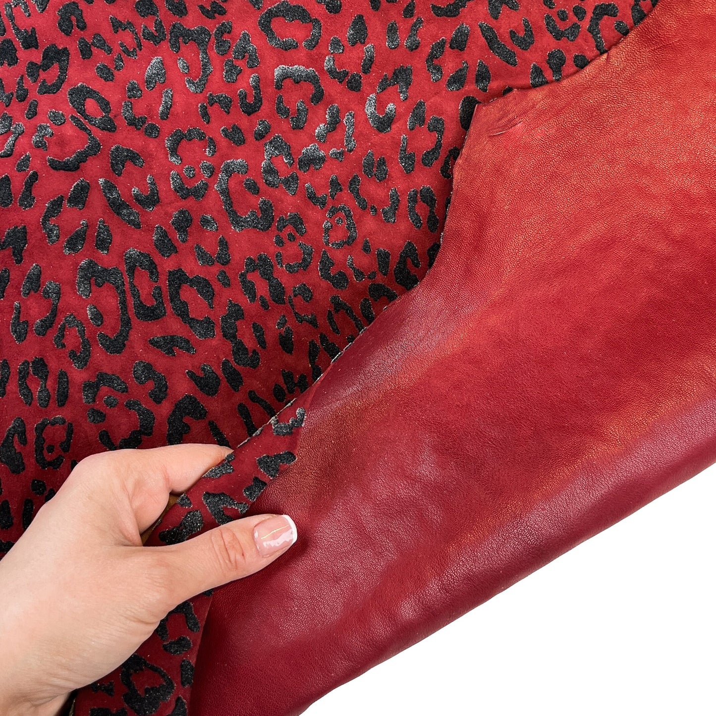 Red Black Lambskin Suede With Leopard Print 0.8-1.2mm/2-3oz