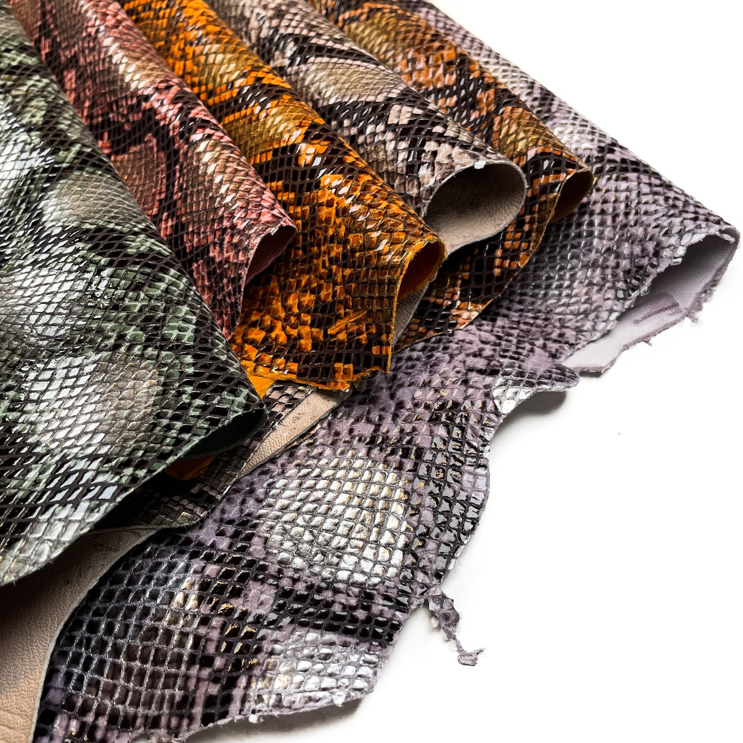 Colorful Snakeskin Print Lambskin Leather 0.7-1.2mm/1.75-3oz / SPRING SNAKE MIX 1336