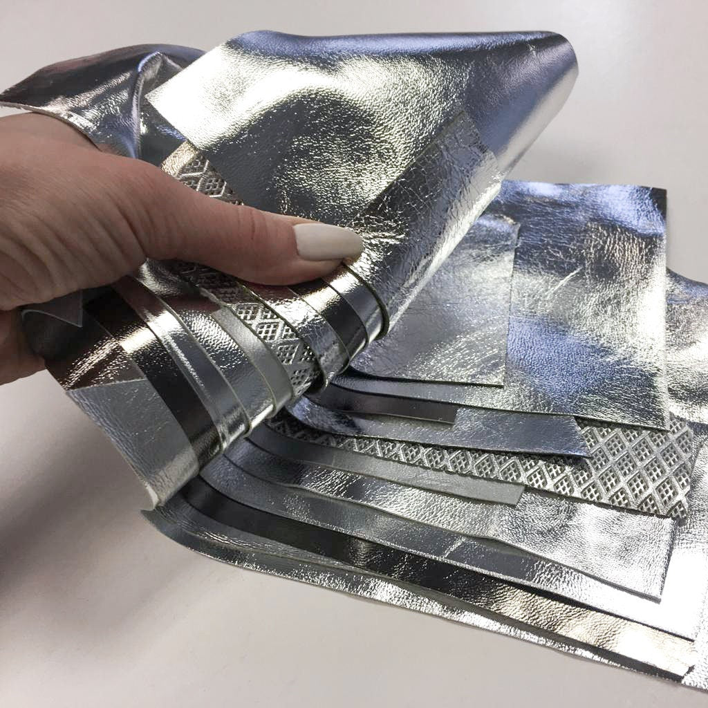 Metallic Silver Lambskin Scarps Small Shiny Renmants