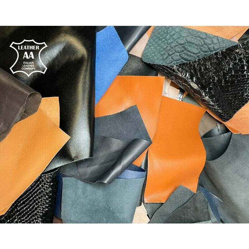 Dark Color Quality Leather Sheet Scrap Pack / Blue Leather Mixed