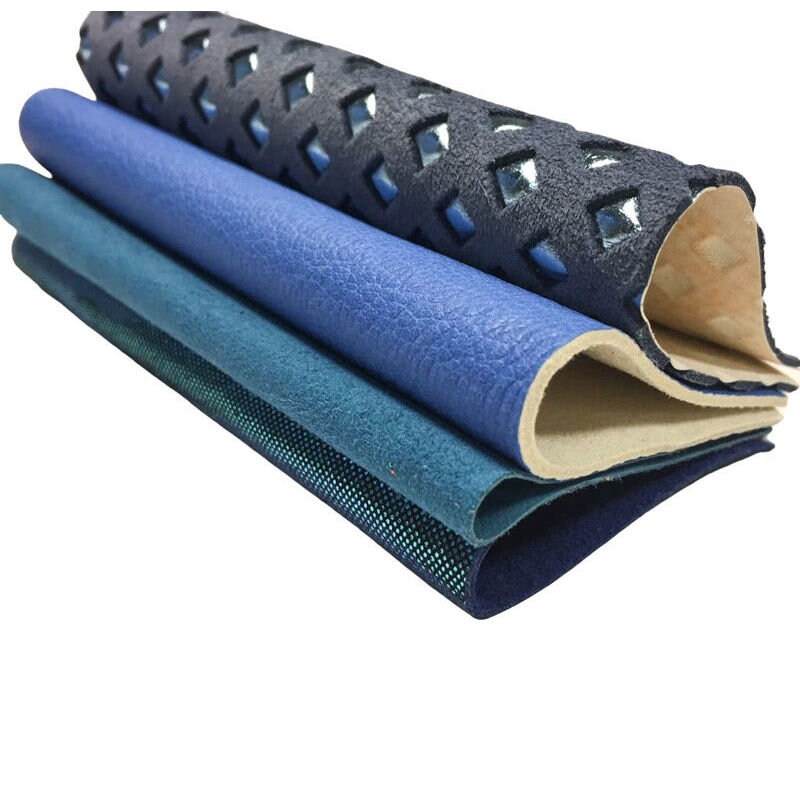 Blue Mix 4 or 8 pcs Leather Scraps 5x5in Metallic,Suede,Textured,Print