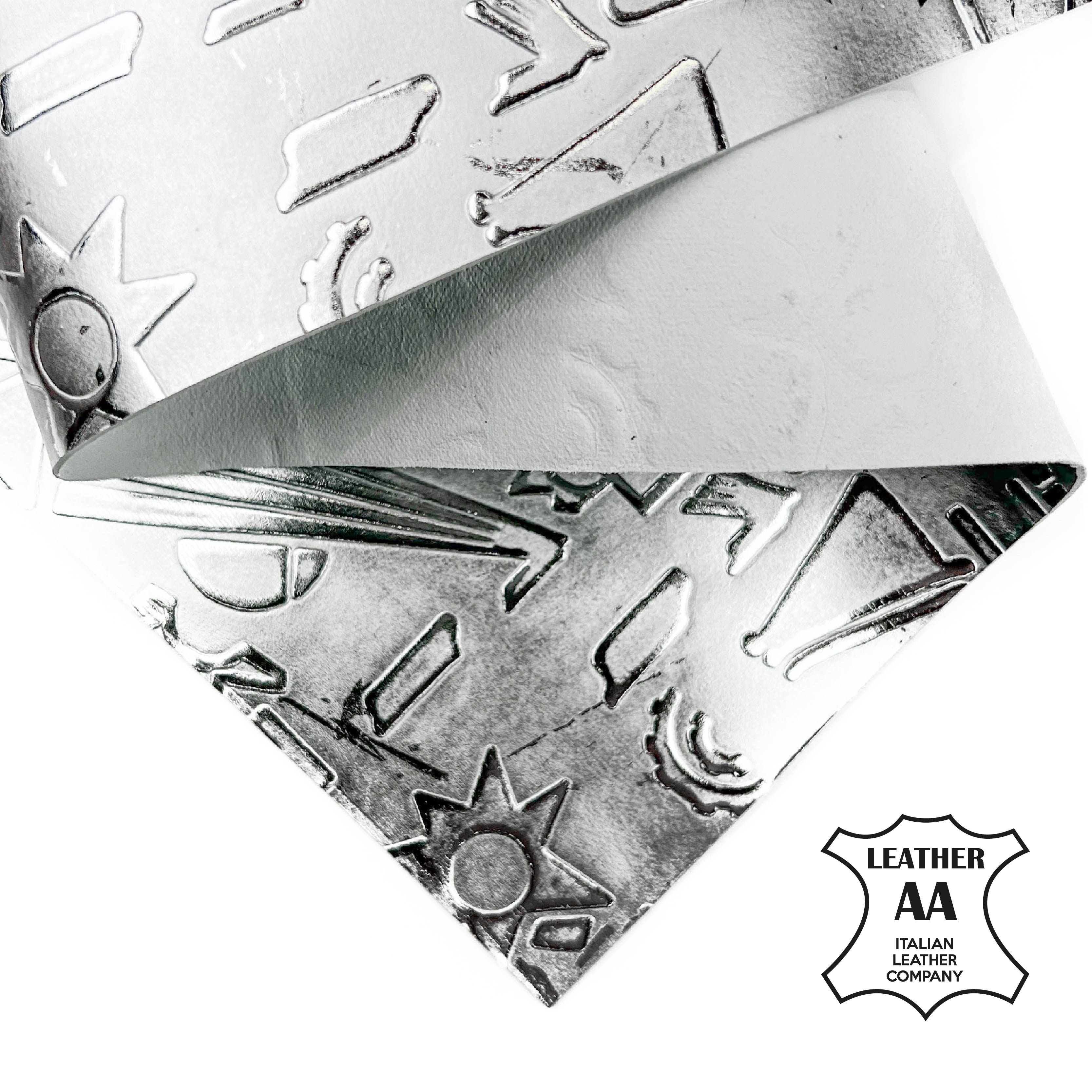 Shiny Metallic Silver Lambskin With Print 1mm/2.5oz SILVER GALAXY 1506