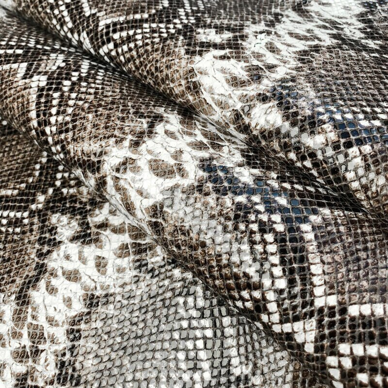 Shiny Snakeskin Print Lambskin Leather 0.9mm/2.25oz / BROWN WHITE SNAKE 981