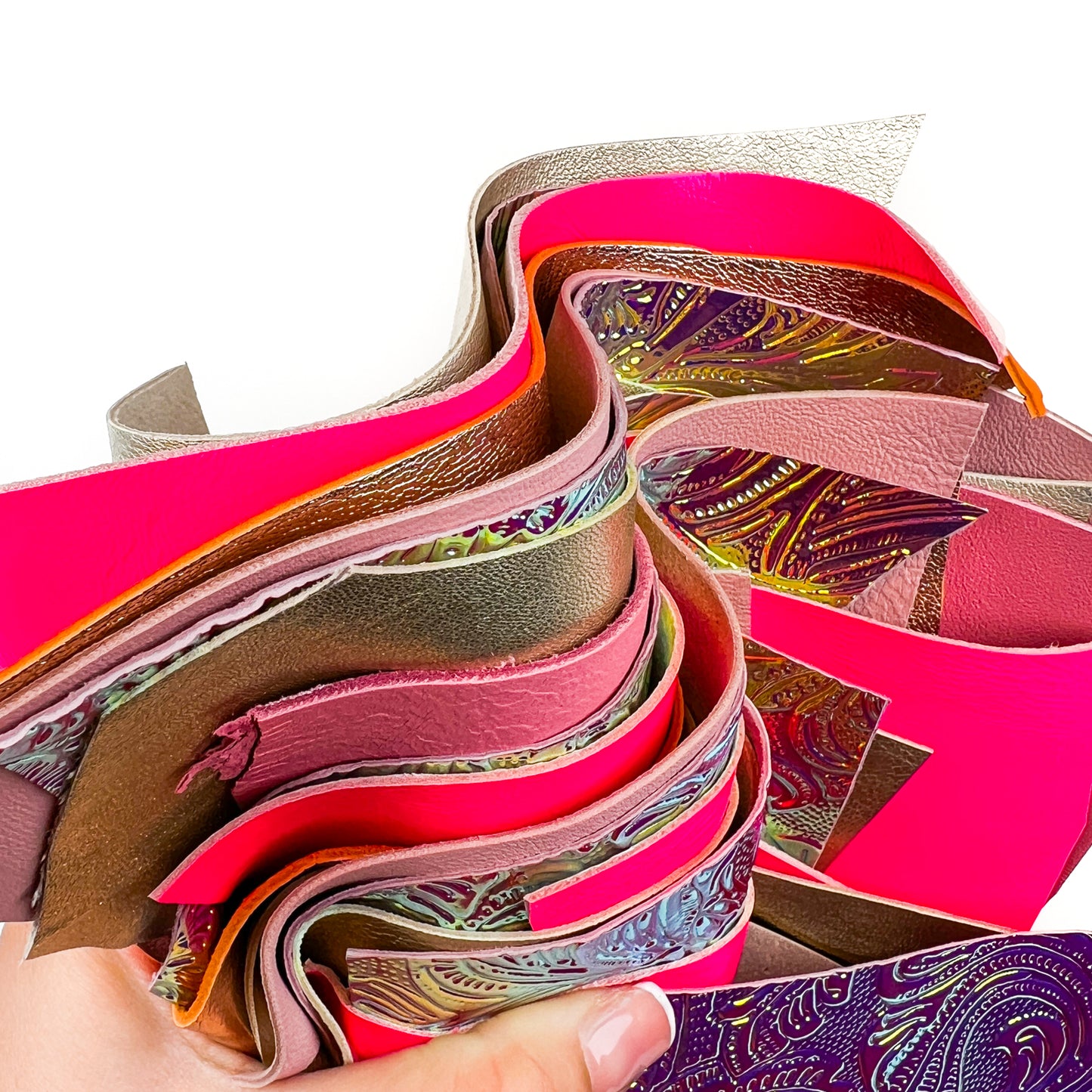 Neon Pink Barbie Holographic Gold Rose Gold Pastel Pink Scraps / All Size Pre-cut DIY Sample Mix