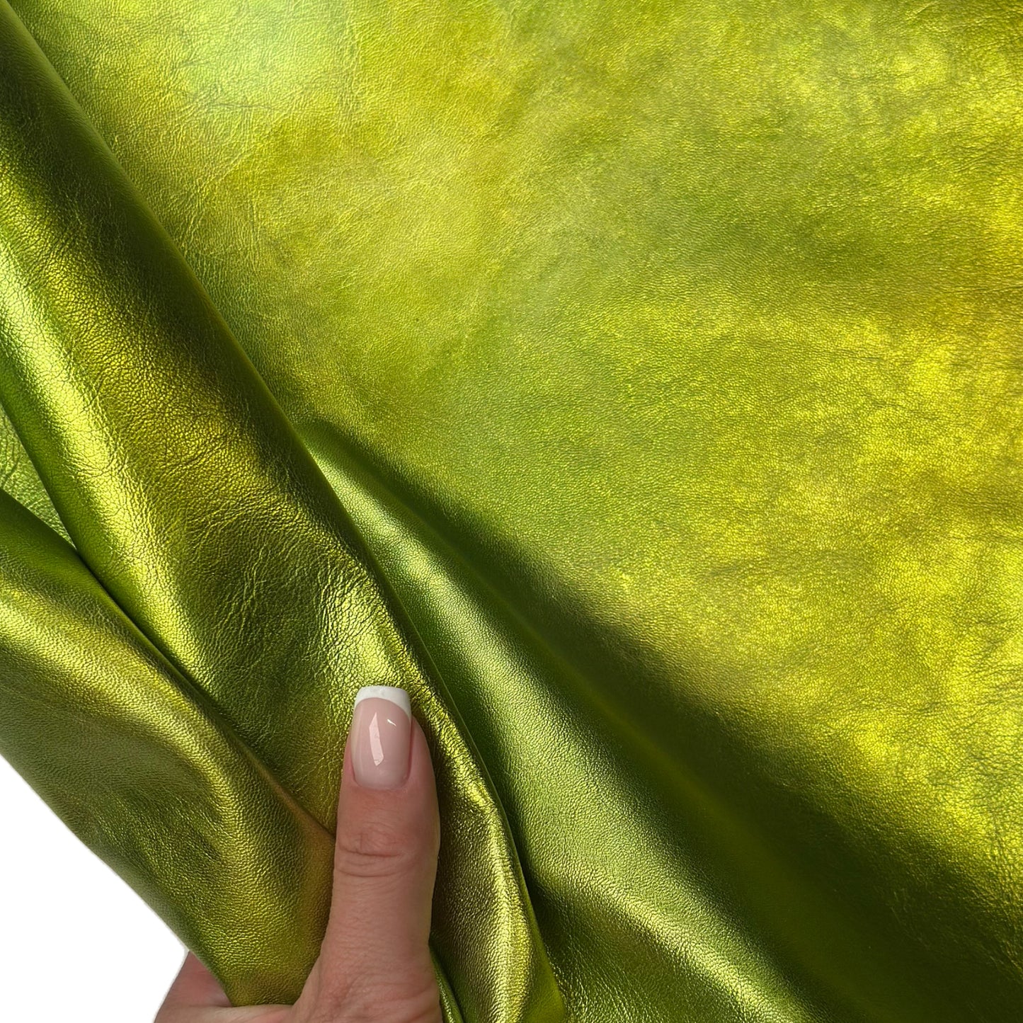 Shiny Metallic Green Lambskin Leather With Yellow Hue 0.8mm//2oz YellowishGreen 1648