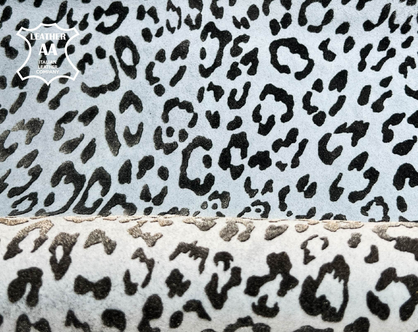 Light Blue Lambskin Suede With Leopard Print 0.8-1.2mm/2-3oz
