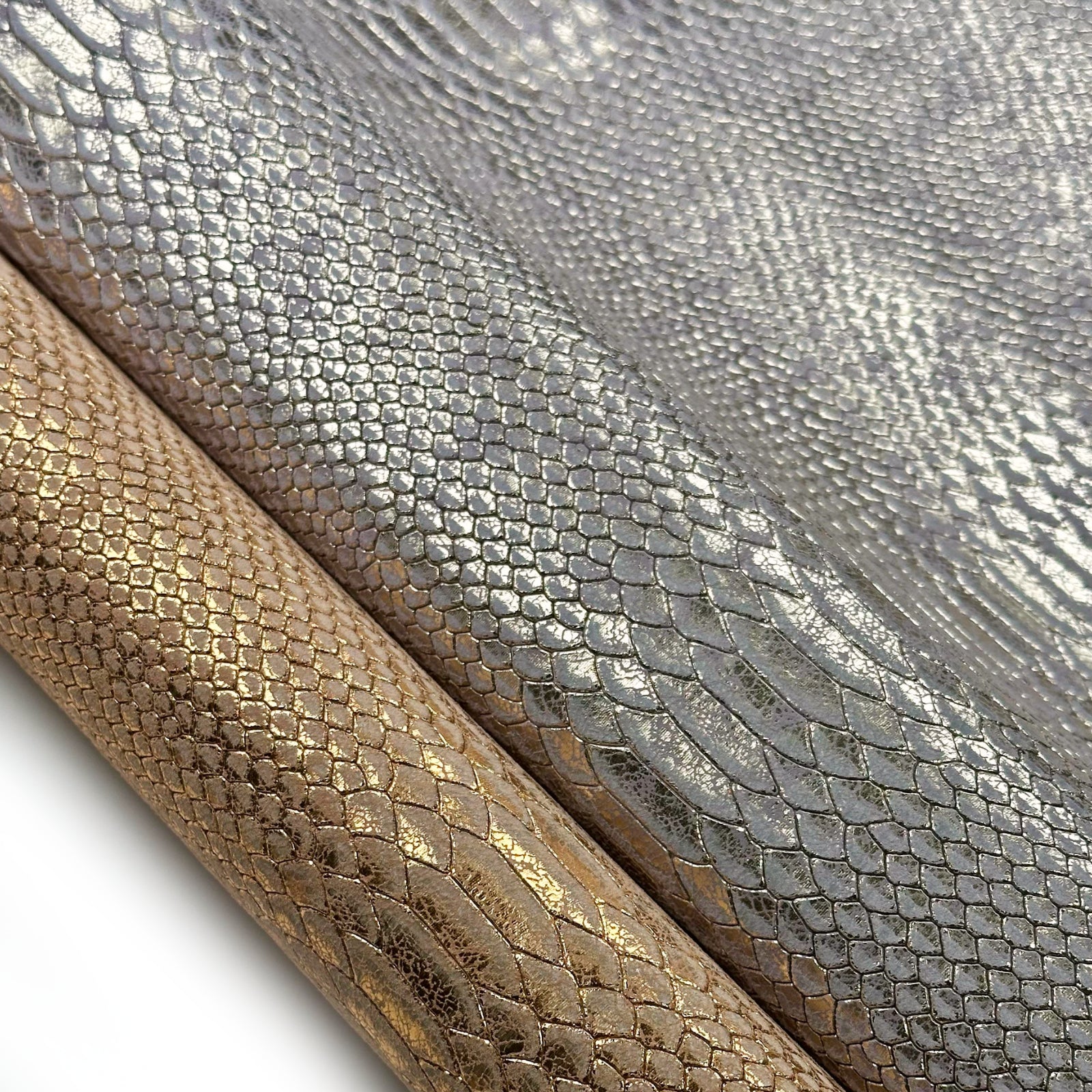 Snake Print Leather Silver/Light Gold And Gold/Bronze Choose One Glossy Piece 1611 Thick 1.1-1.2mm/2.75-3oz