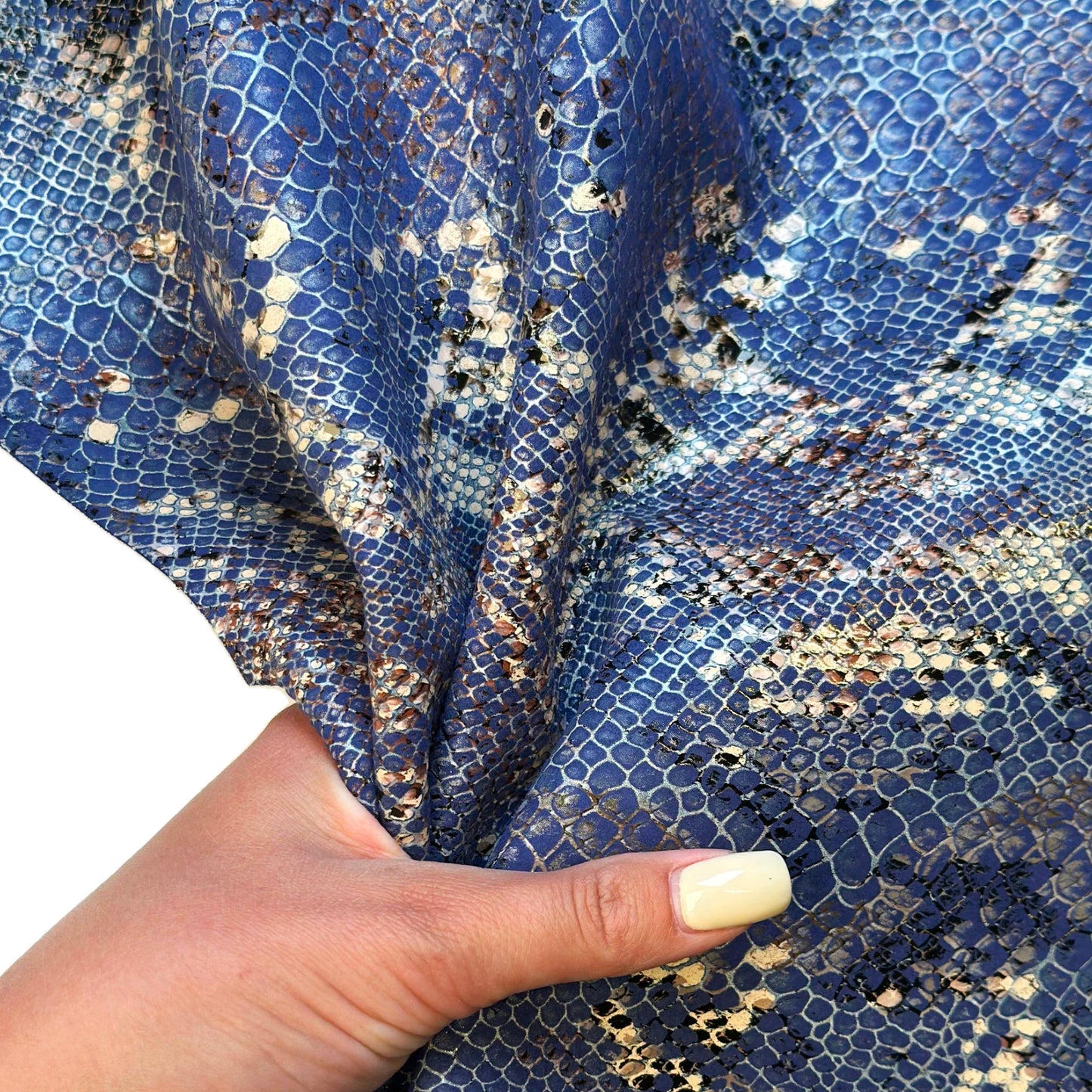 Blue Snake Print Metallic Lambskin Leather 1.75oz Hide 1633