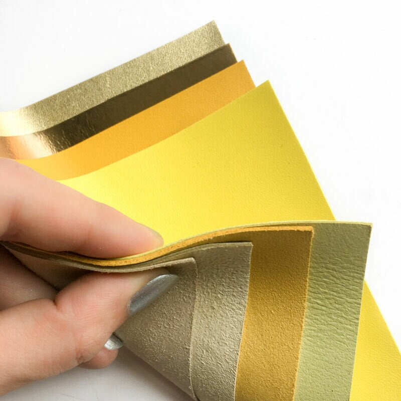 Yellow Leather Set 5x5in Four Genuine Pieces- Yellow And Gold
