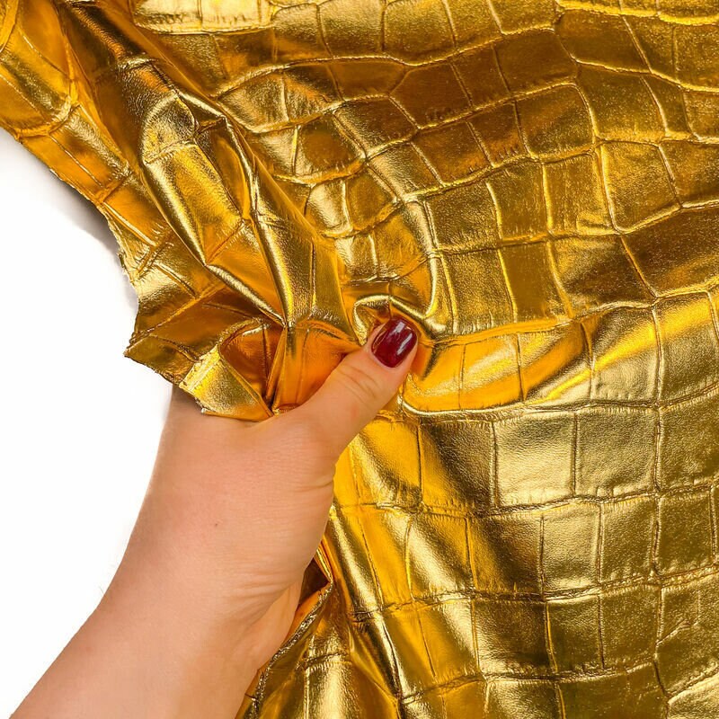 Gold Lambskin Leather With Crocodile Print 0.8mm/2oz / GOLD ALLIGATOR 1315