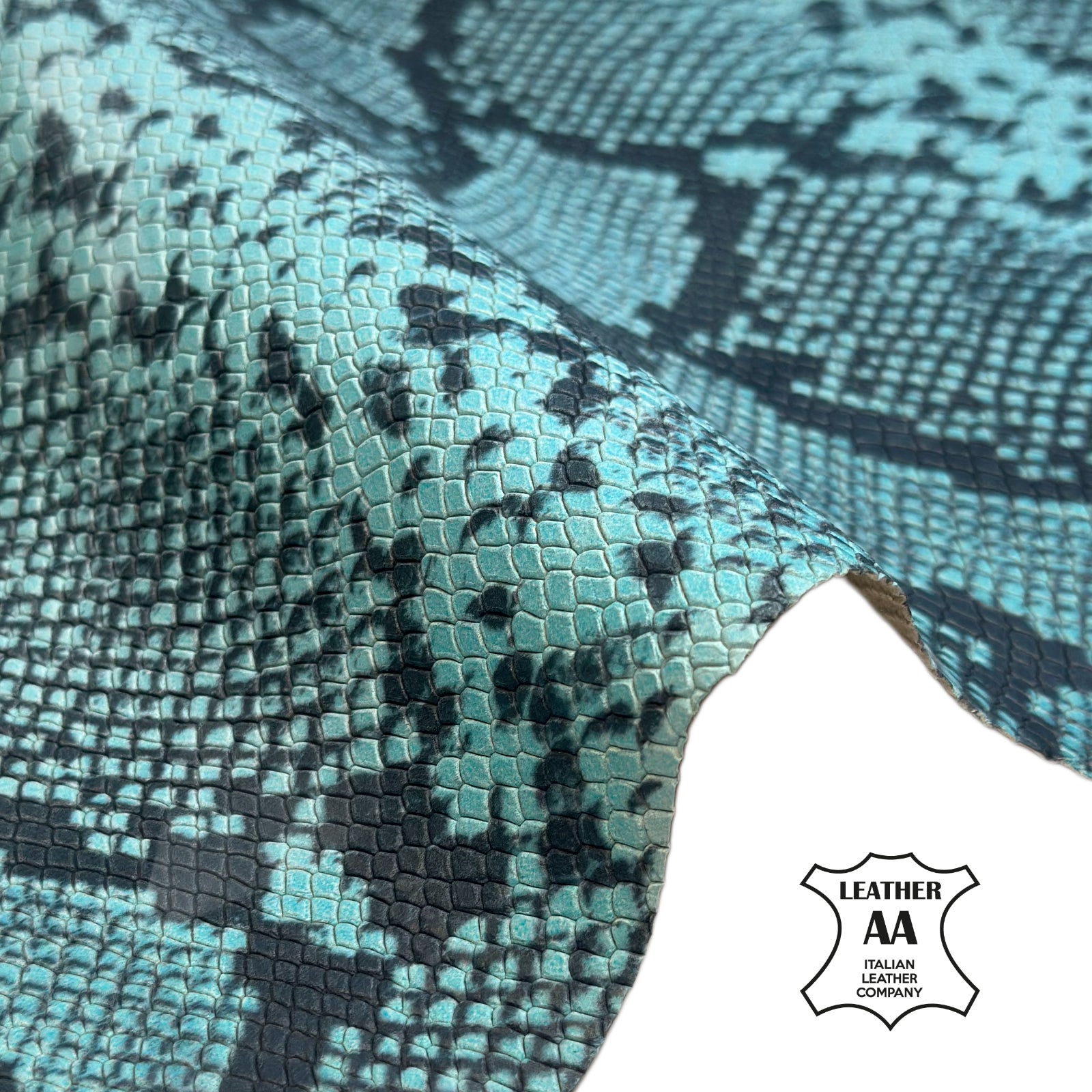 Turquoise Snake Print Lambskin Leather 1mm // 2.5 oz Bluish Snake 1684