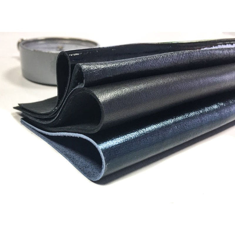 Black And Blue Lambskin Leather Scraps 5x5in Plain Black, Metallic, Patent