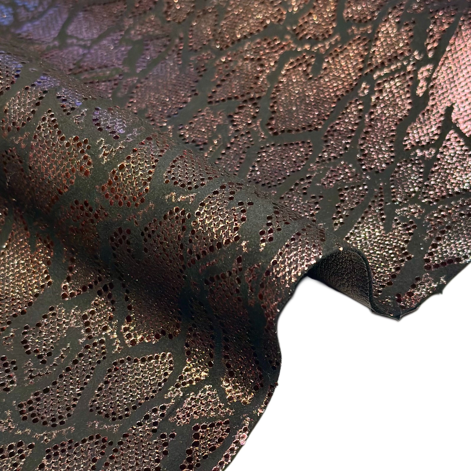 Black Suede Lambskin With Rose Gold Metallic Printed Pattern 1.2mm//3oz Obsidianrose 1707