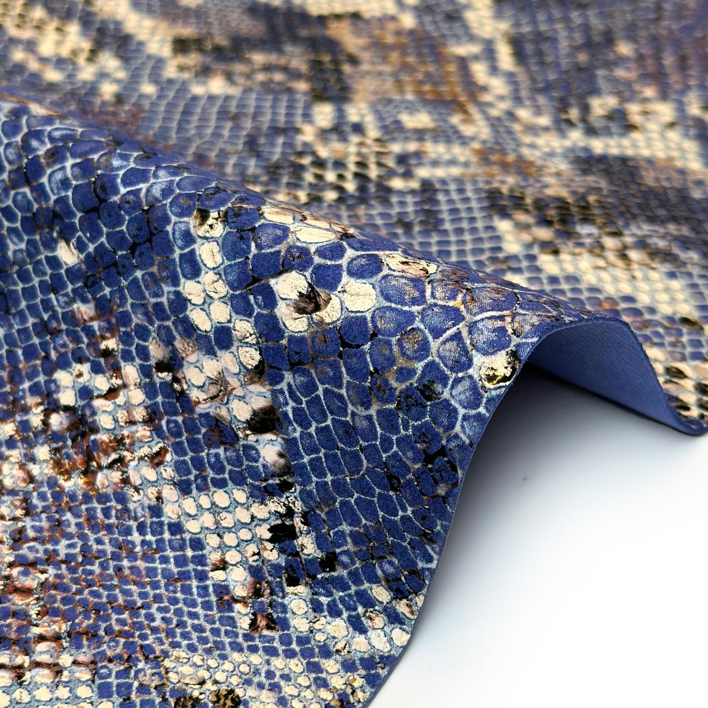 Blue Snake Print Metallic Lambskin Leather 1.75oz Hide 1633