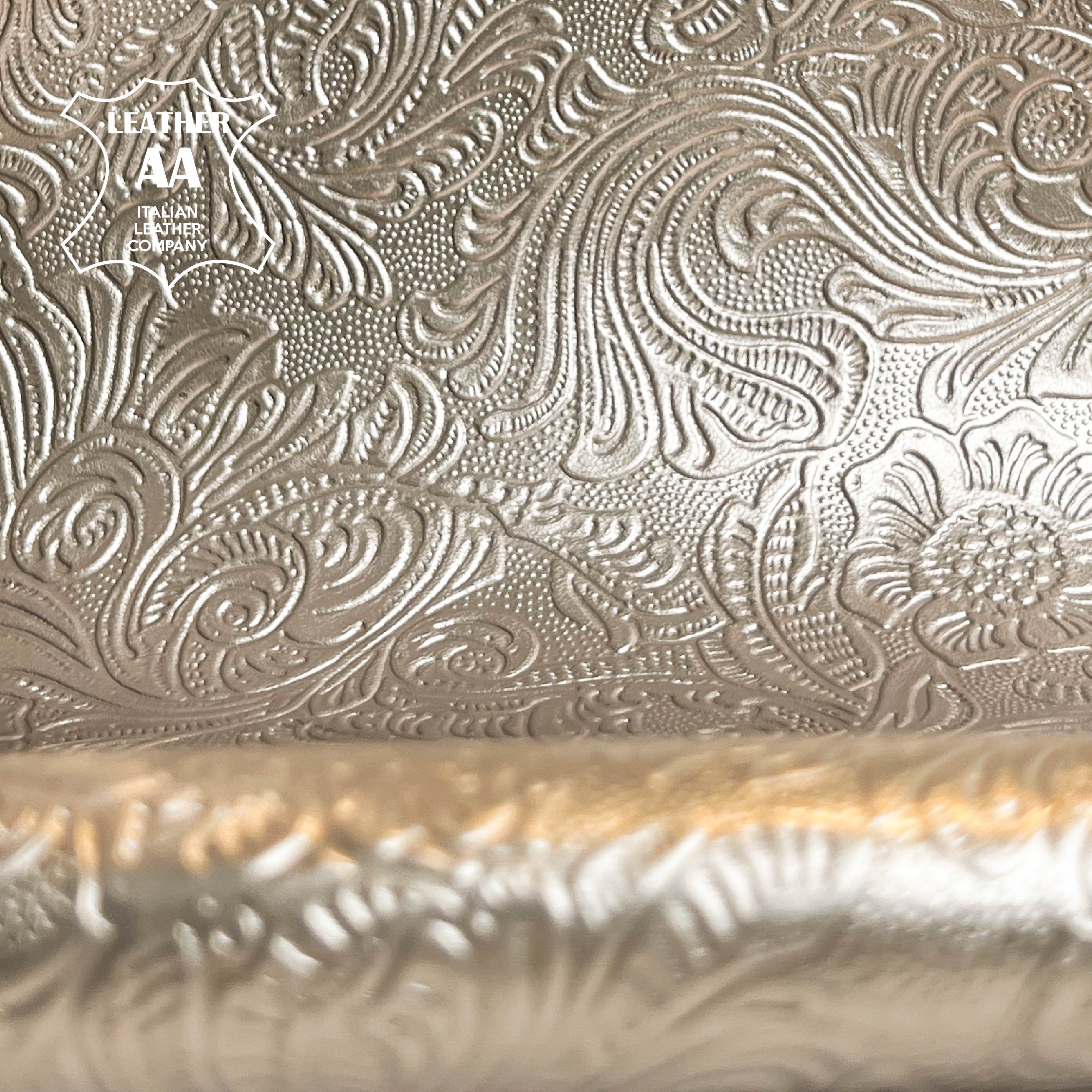 Light Gold Metallic Lambskin With Flower Print PEARL FLOWERS 1469 0.7mm/1.75