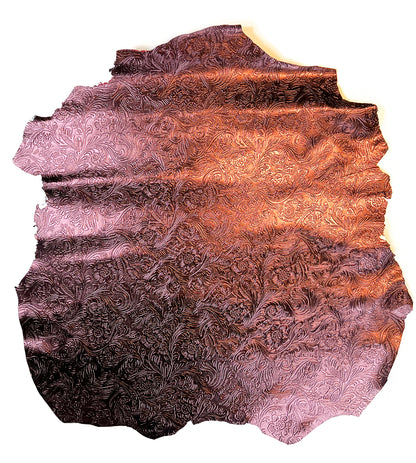 Metallic Dark Burgundy Lambskin With Print 0.7-0.8mm/1.75-2oz BURGUNDY FLOWERS 1521