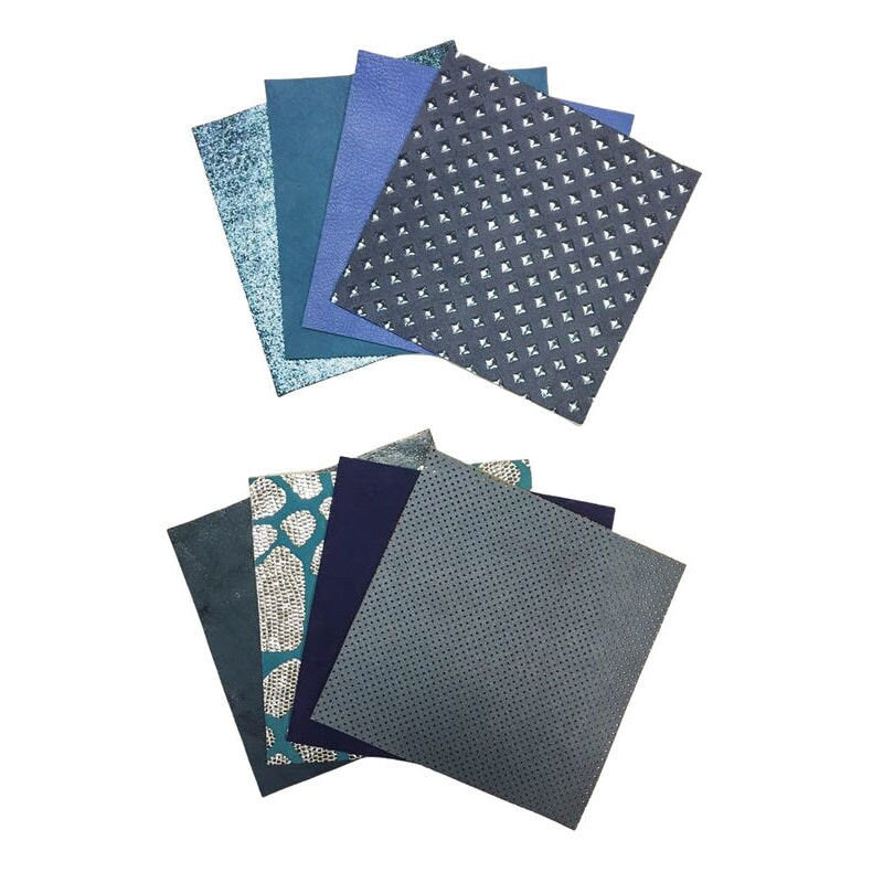 Blue Mix 4 or 8 pcs Leather Scraps 5x5in Metallic,Suede,Textured,Print