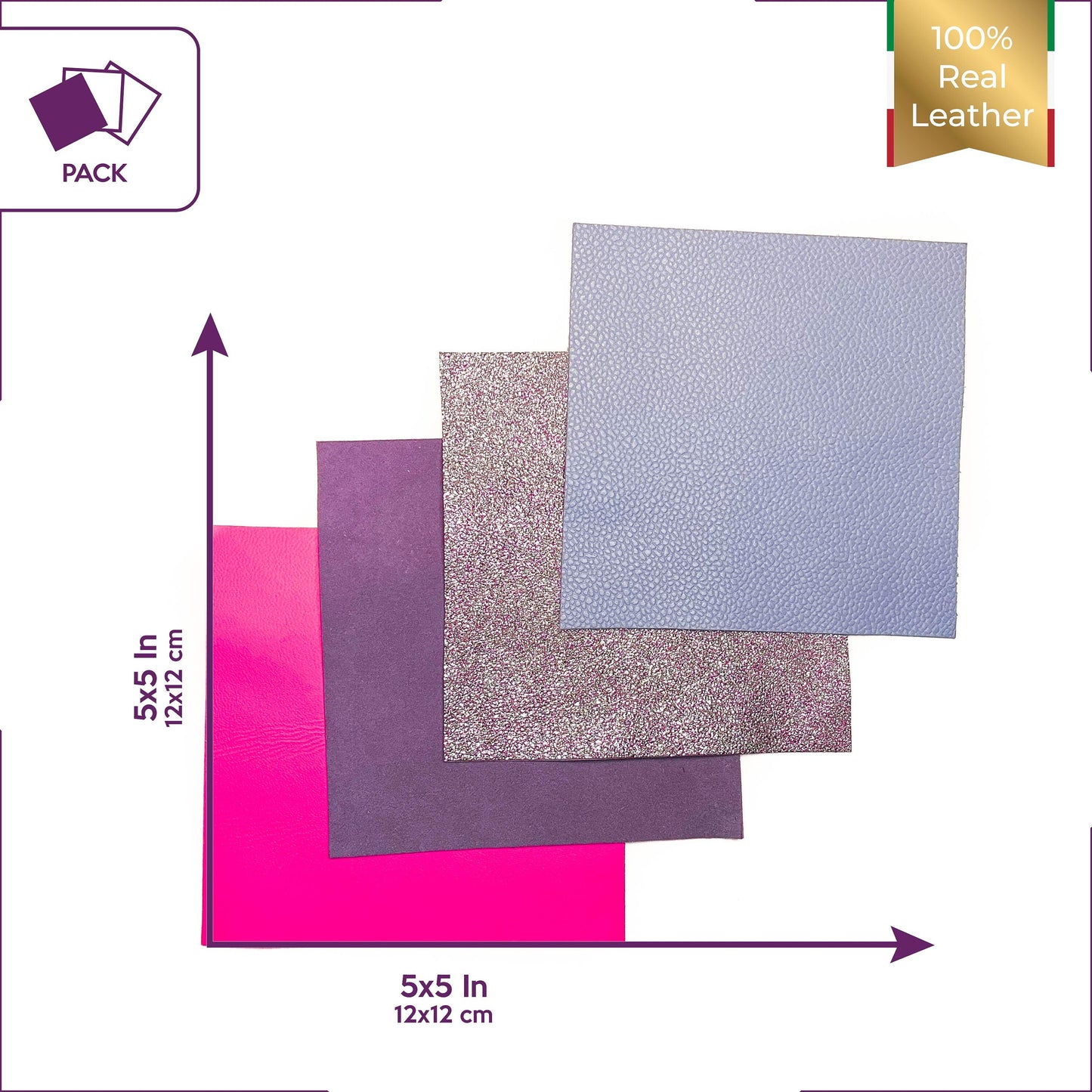 Barbie Set 5x5in Four Genuine Leather Pieces - Pink,Purple Lambskin Scraps