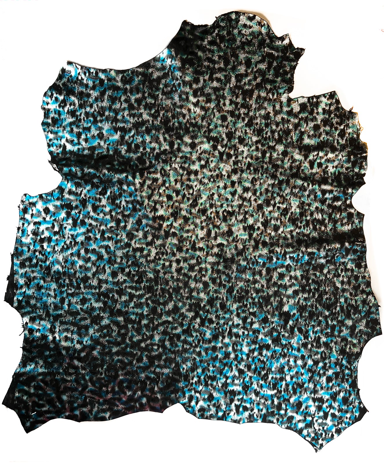 Blue And Silver Shiny Leopard Print on Black Suede Lambskin ~0.8mm/2oz / LEO 1443