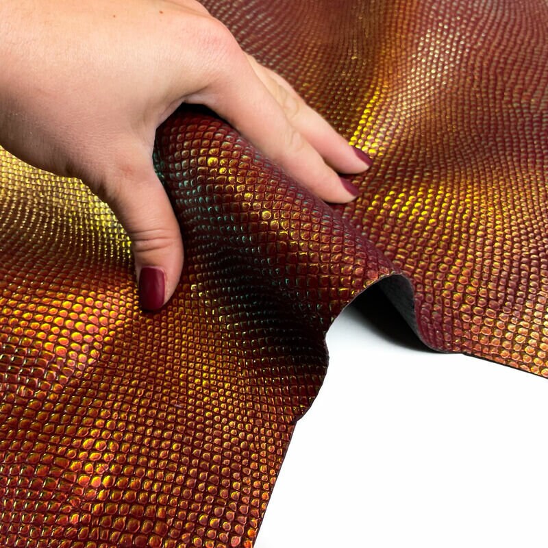 Metallic Red Lambskin With Lizard Print 1mm/2.5oz / RED LIZARD 1238