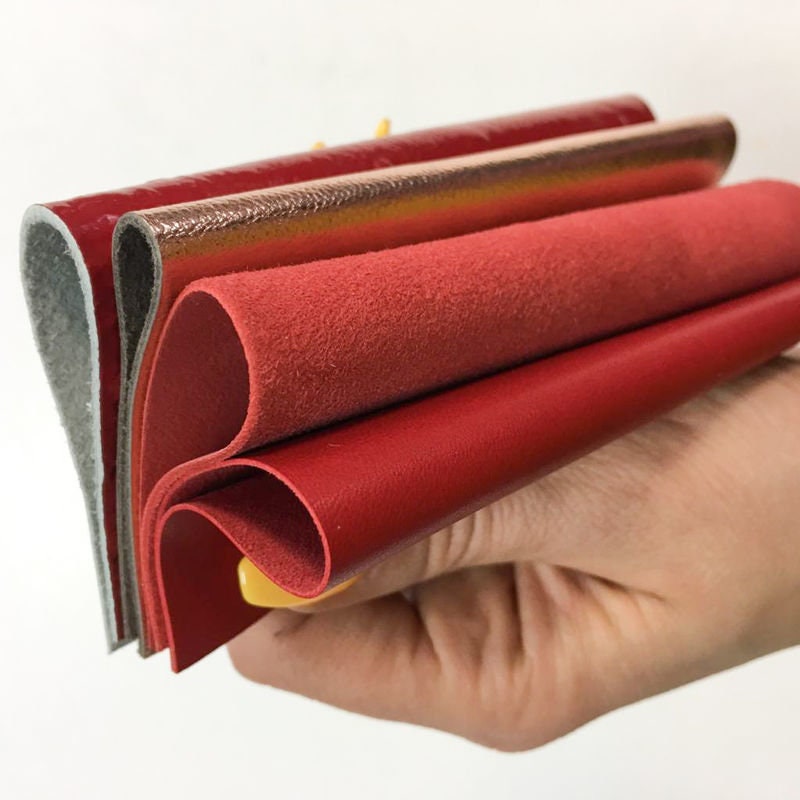 Red & Rose Gold Leather Mix 5x5in Sheets Four Real Pieces