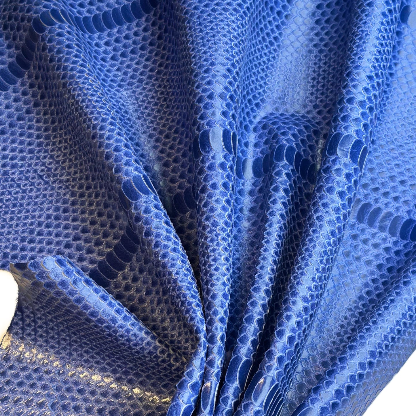 Blue Lambskin Leather With Laser Cut Snake Print 0.8mm/2oz Blue Snake 1618