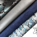 Blue Suede Lambskin Metallic Prints Gray Lambskin Italian Leather BUNDLE of 4 Hides 0.7-1.1mm/1.75 - 2.75oz