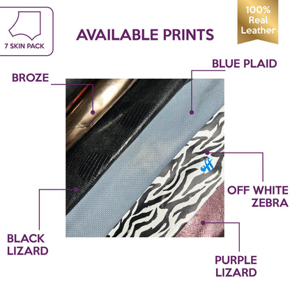 Metallic Bronze, Zebra, Black Purple Lizard, Plaid Print or Embossing Bundle Of 7 Hides