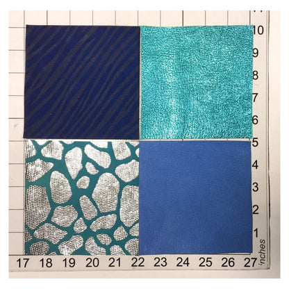Blue Mix 4 or 8 pcs Leather Scraps 5x5in Metallic,Suede,Textured,Print