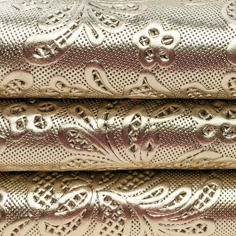 Light Gold Patent Lambskin With Flower Print 0.6mm/1.5oz LIGHT GOLD FLOWERS 1012