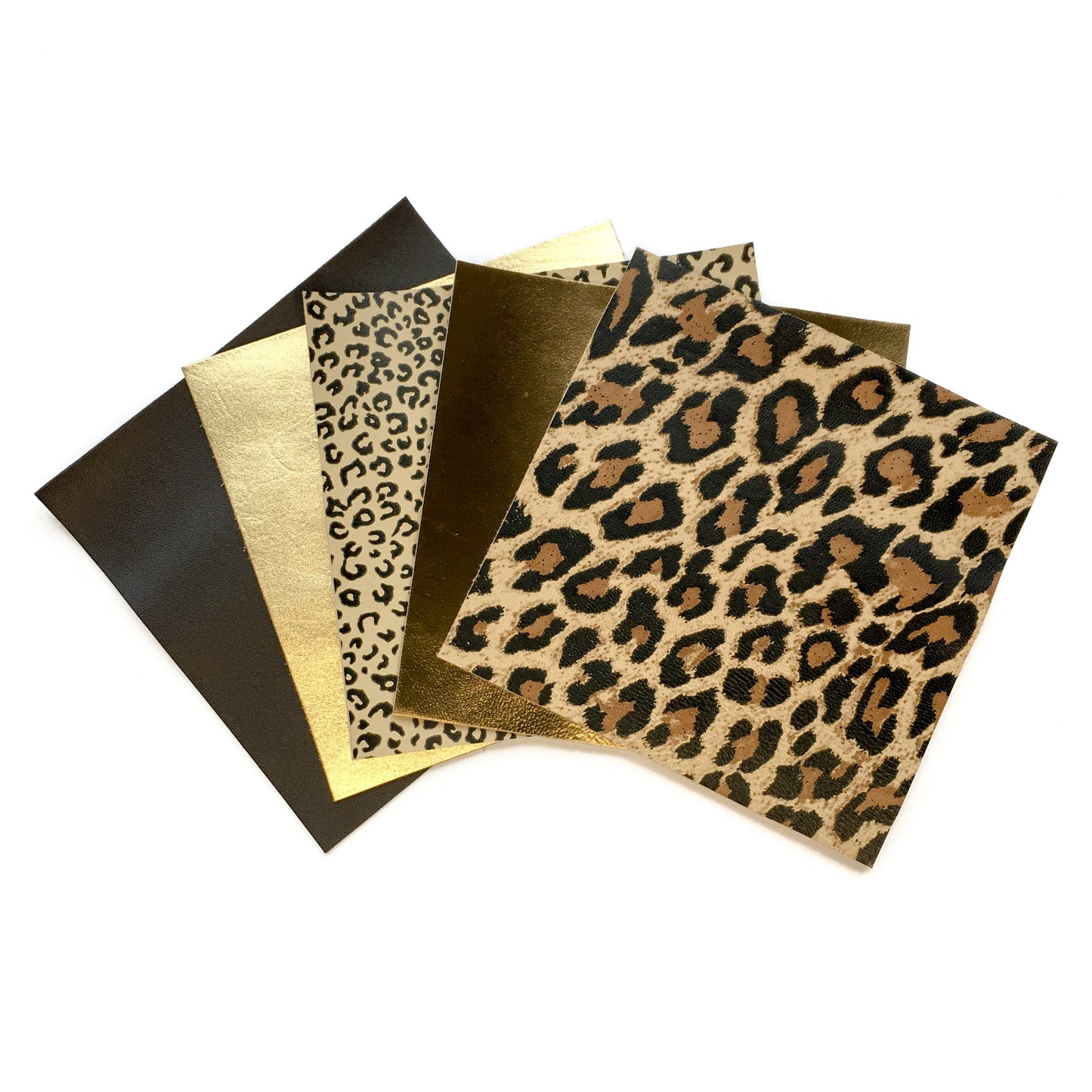 Five Leather Pieces -Gold, Leopard, Cheetah, Bronze, Brown 5x5in