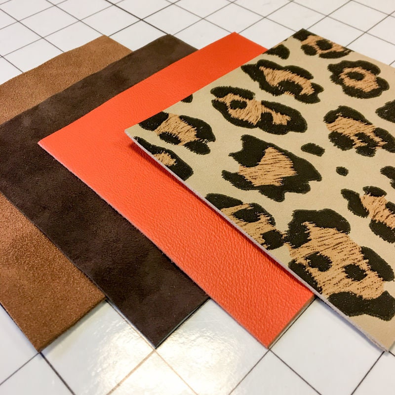 Brown And Orange, Jaguar Print 5x5in Leather Sheets 4 pcs
