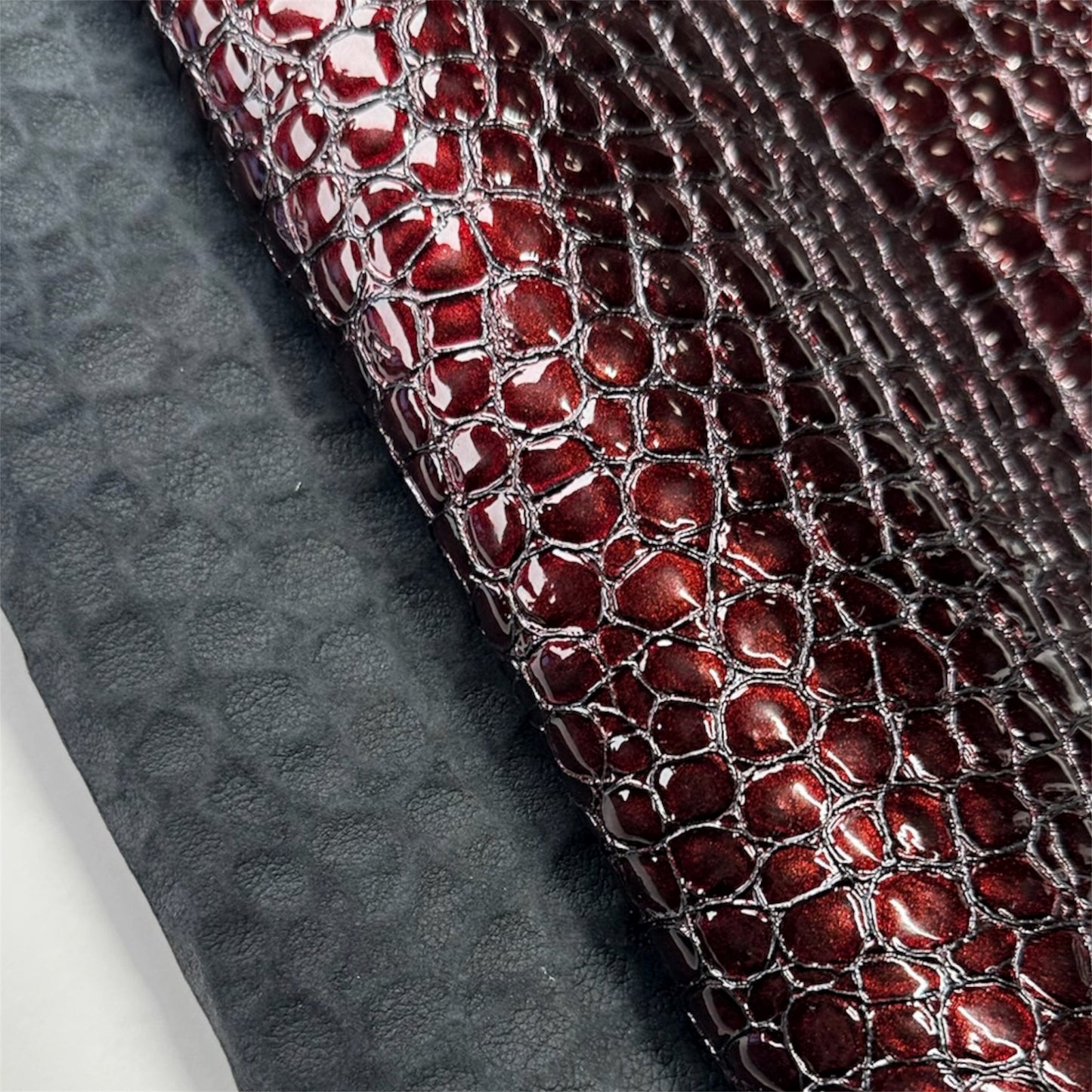 Dark Red Patent Leather With Embossed Crocodile Print 1.2-1.3mm/3-.3.25oz Croco 1544