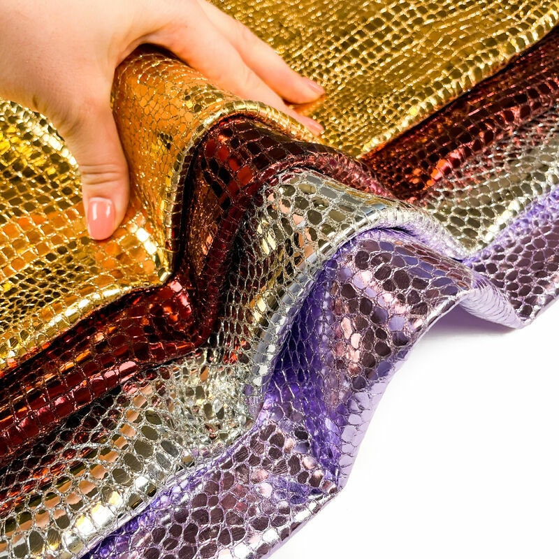 Shiny Metallic Reptile Print Lambskin Leather 1.0mm/2.5oz /  CHRISTMAS ANIMAL MIX 1281