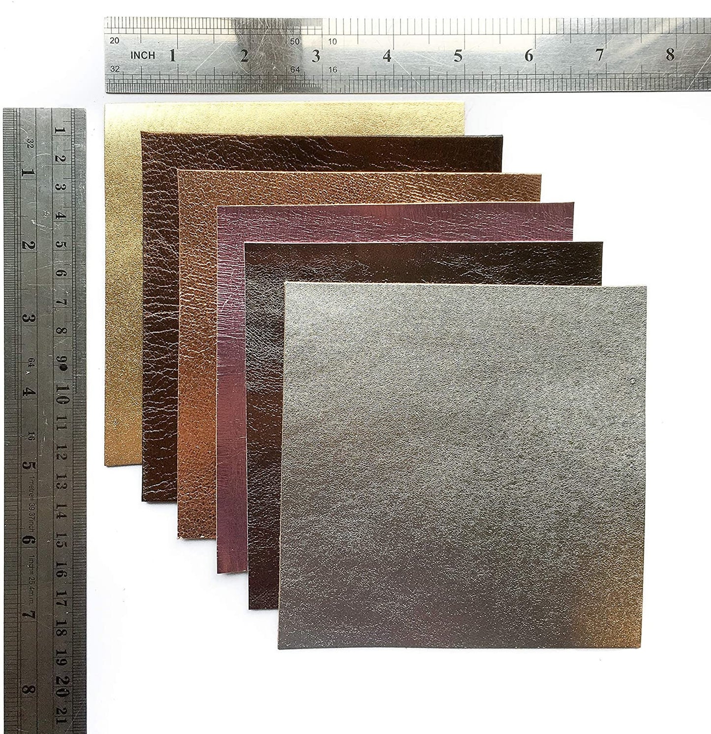 Metallic Lambskin 5x5in Scraps 6 pcs - Silver, Gold, Bronze, Pink / 0.7-1.0 mm/1.75-2.5oz