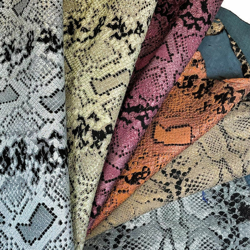 Soft Various Colors Snakeskin Print Lambskin 0.9-1mm/2.25-2.5oz / COLORFUL FOREST SNAKES 1256