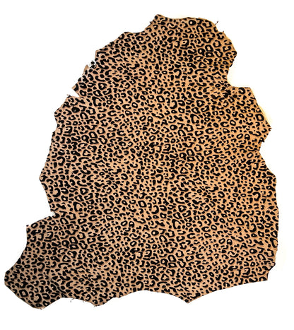 Beige 3D Sheepskin Suede Lambskin With Velour Leopard Print 0.8-1.2mm/ 2-3oz
