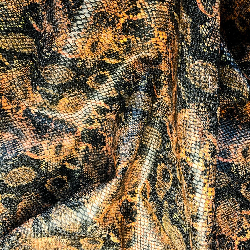 Black Orange Snakeskin Print Lambskin 0.9mm/2.25oz / DESERT SNAKE 980
