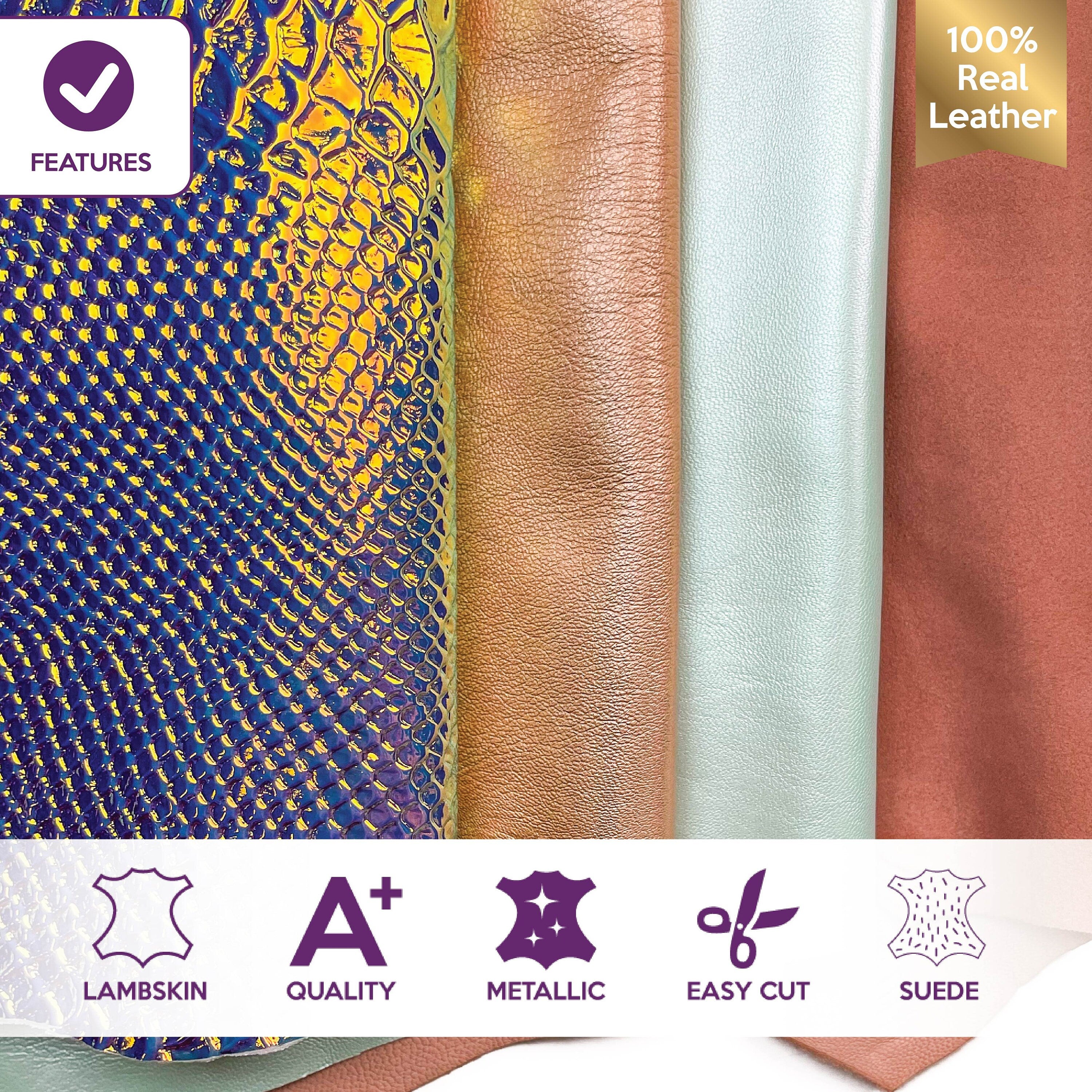 Holograohic, Rose Gold, Beige & Mint Green Embossed Metallic Lambskin Bundle Of 4 Skins