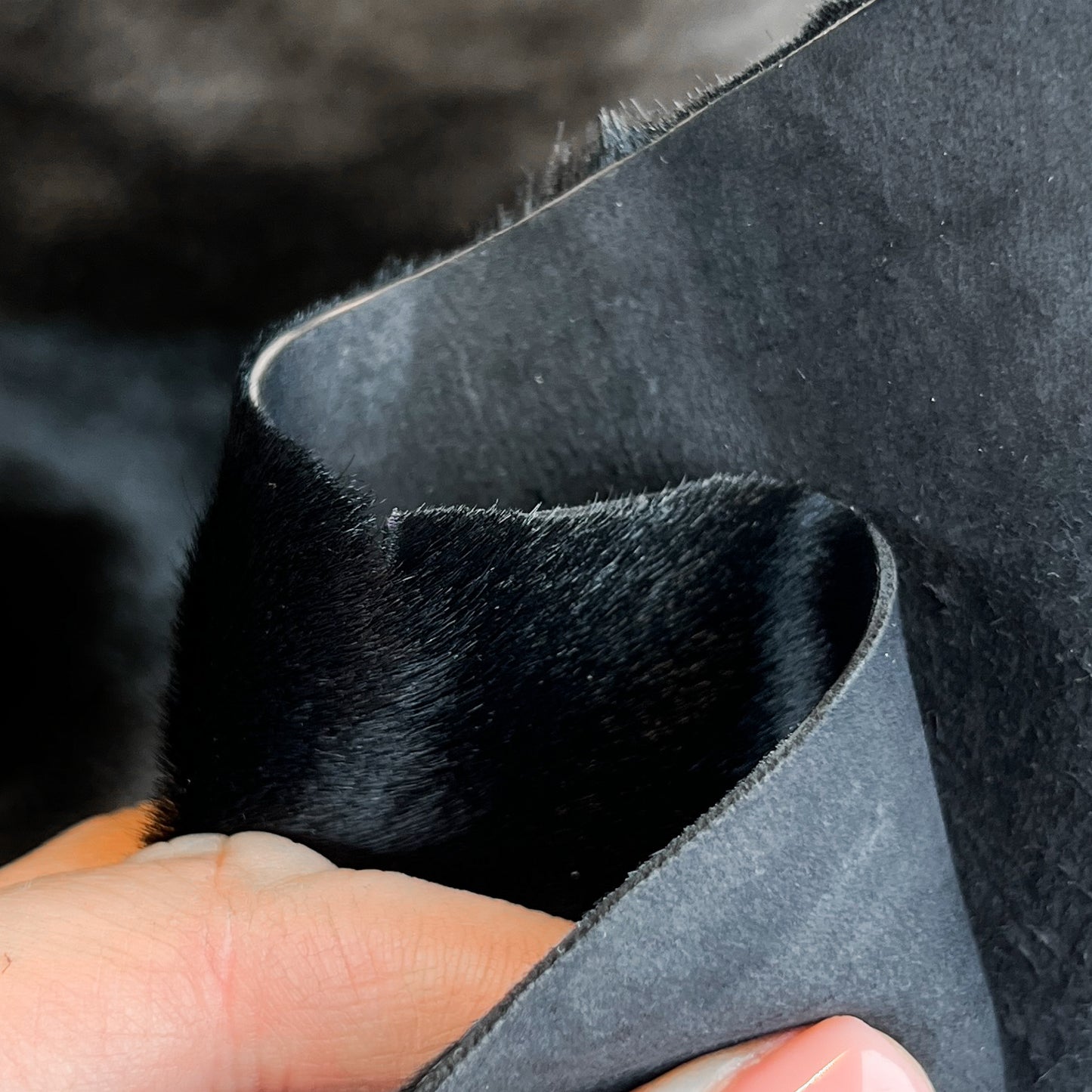 Deep Black Pony Leather Fur Hides 1.-1.1mm/2.25 - 2.75oz BLACK PONY 1515