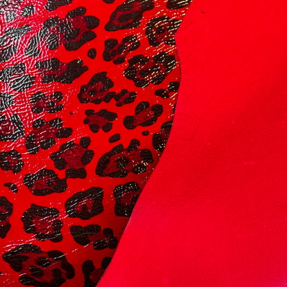 Red Chruncy Patent Lambskin With Leopard Print 0.6-0.7mm/1.25-1.75oz / RED LEO 1448
