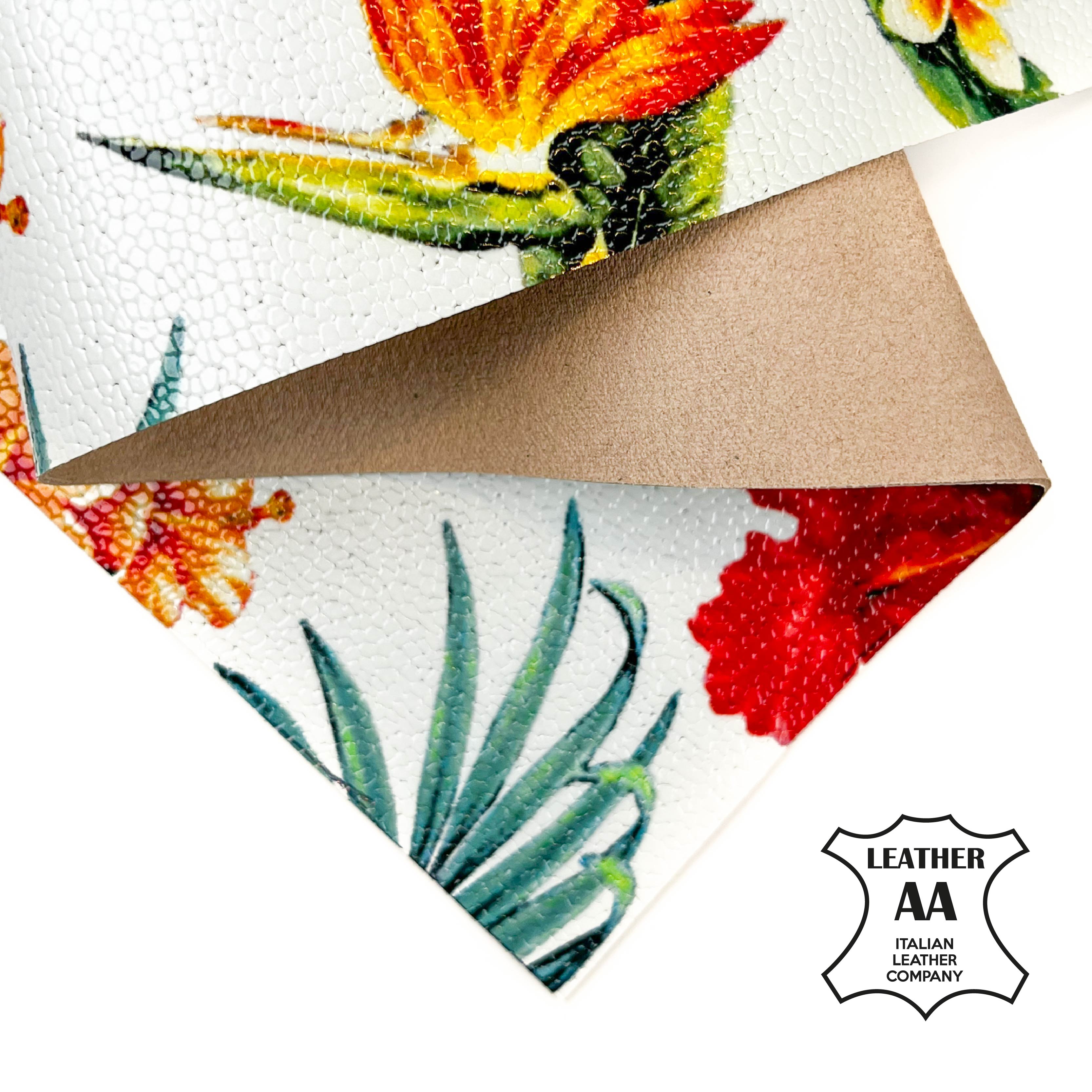 Calf Leather Sheets  With Floral Leaf Print 2.25oz/0.9mm / Hawaii Party 1455