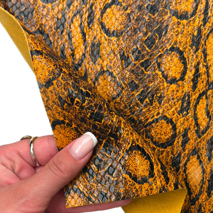 Orange Brown Snake Print Calfskin Leather Sheets 1.2mm//3oz Thick Crafting Pieces 1653
