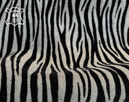 Gray Zebra Print Lambskin Leather Soft Suede 0.8-1.2mm/2-3oz