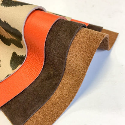 Brown And Orange, Jaguar Print 5x5in Leather Sheets 4 pcs